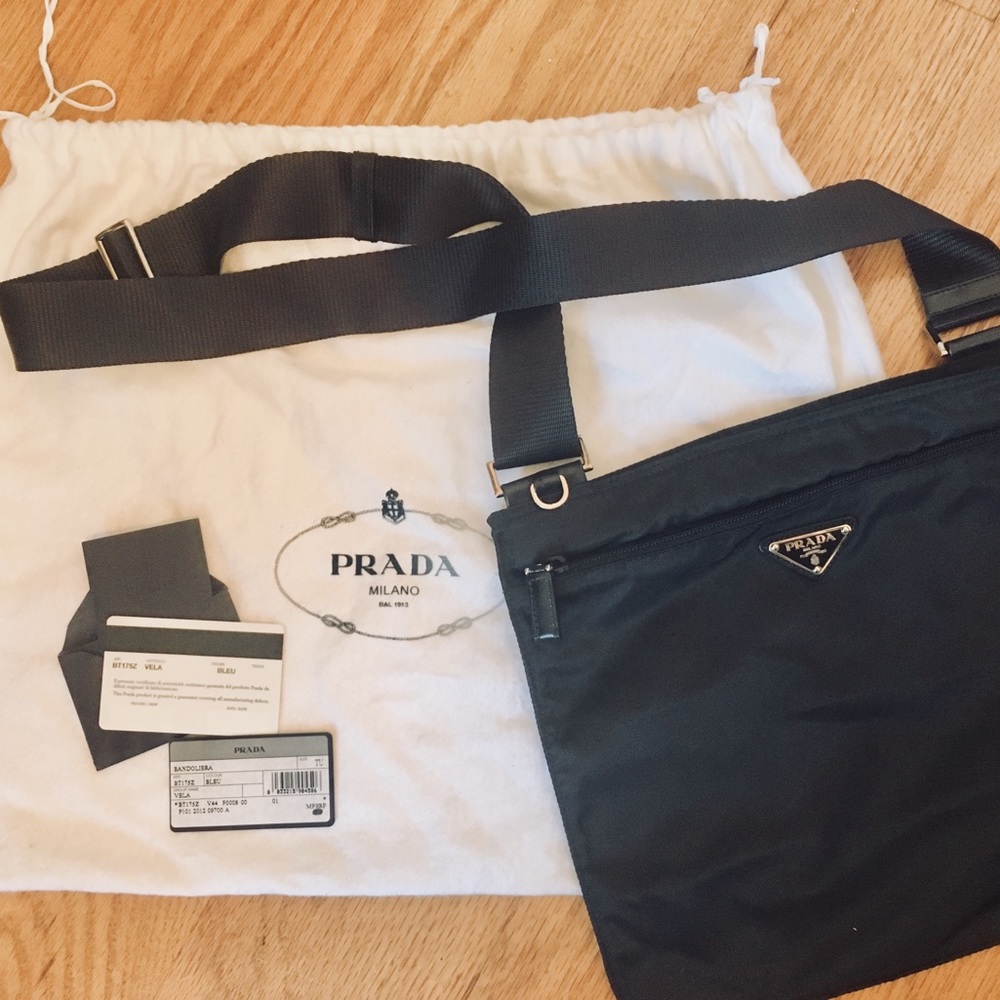 Prada Vela Flat Crossbody Bag, Blue